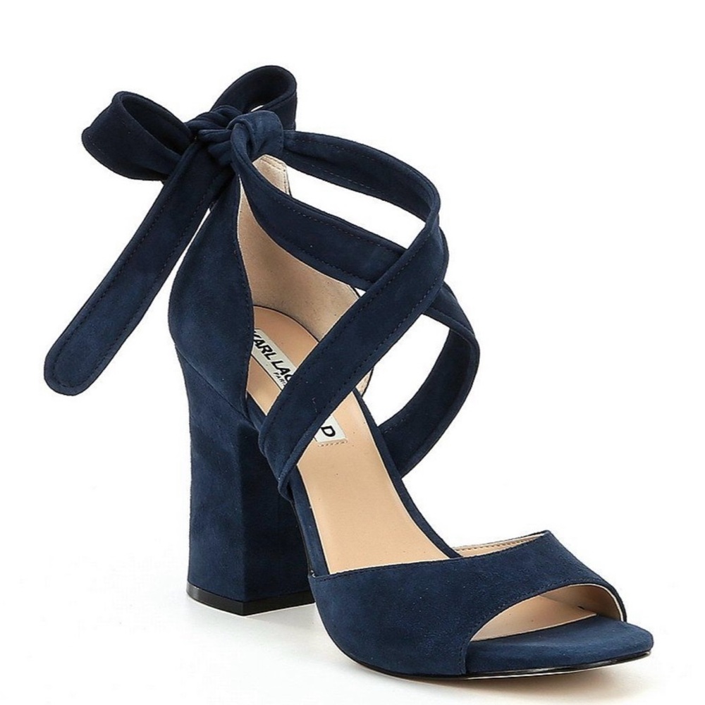 Karl Lagerfeld Blue Suede Block Heel Sandals